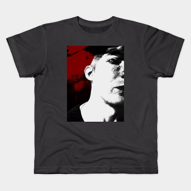 Portrait, digital collage and special processing. Hard situation, but men looking on us. Beautiful. Gray and red. Kids T-Shirt by 234TeeUser234